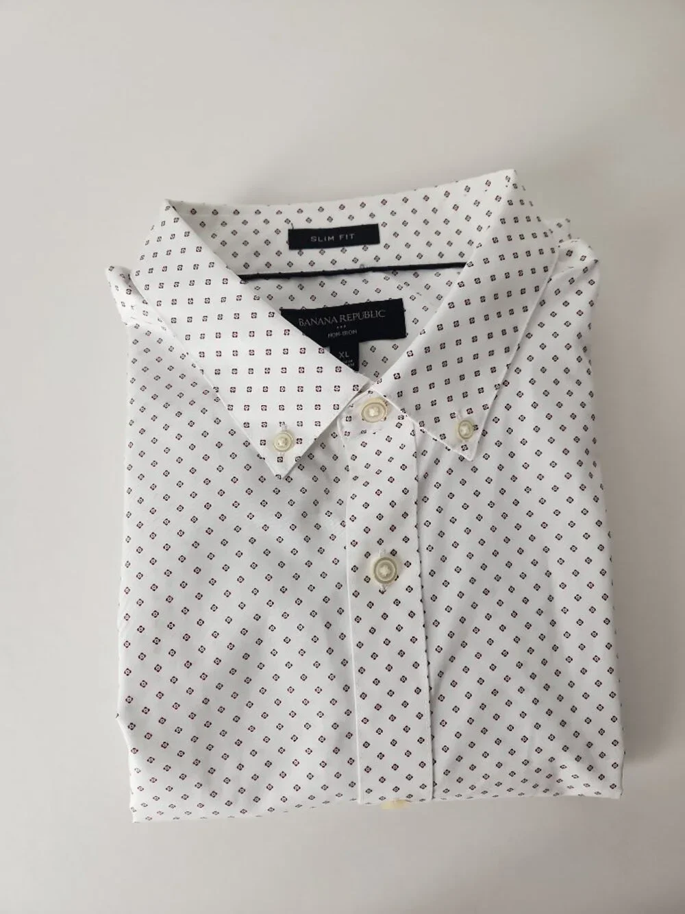Banana Republic Slim Fit Non-Iron long sleeves shirt white floral geo men's XL
